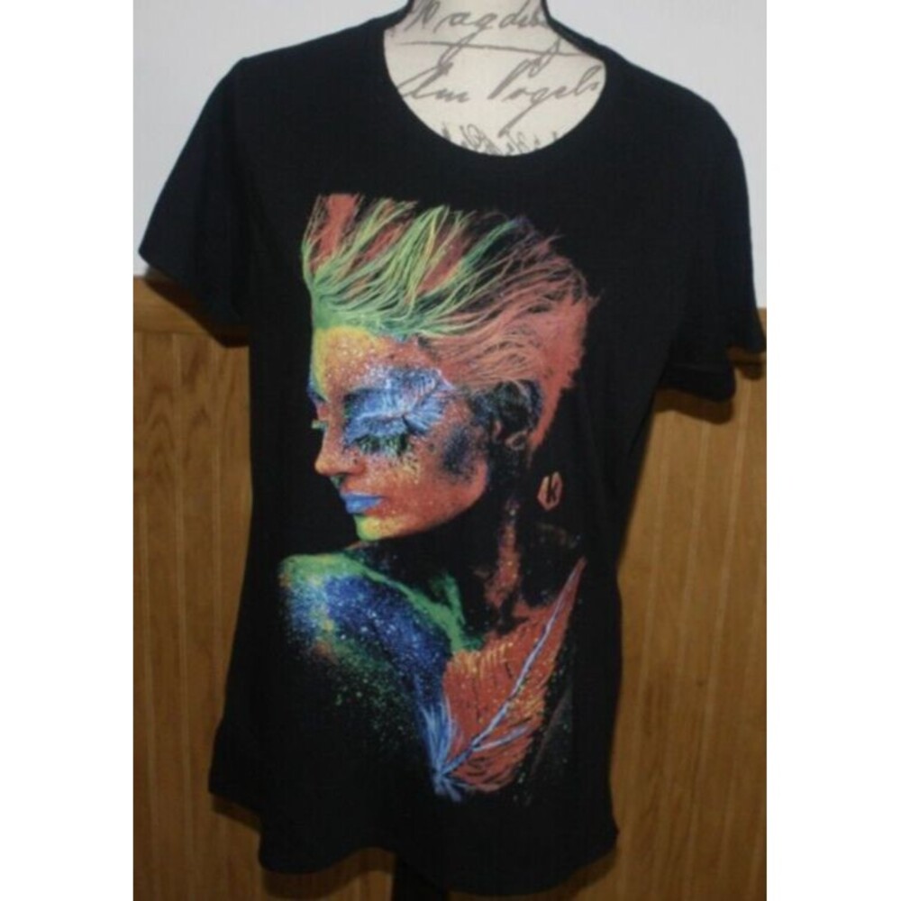 Colorful T-Shirt Womens Size L SS Black  Atleisure Modern Art Port & Co NWT